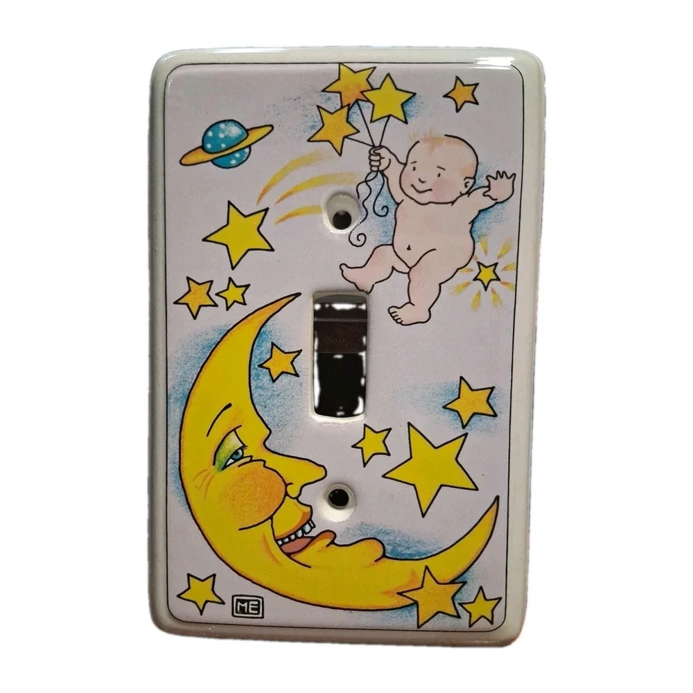VTG 1988 Mary Engelbreit Ceramic Light Switch Plate Cover Baby Moon Stars Dakin